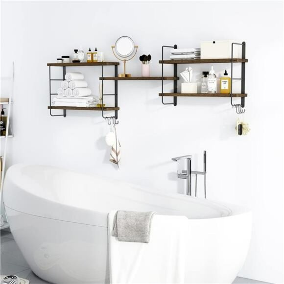 Rustic wood floating wall shelves set of 5 wall mounted storage home decor - Picture 6 of 7